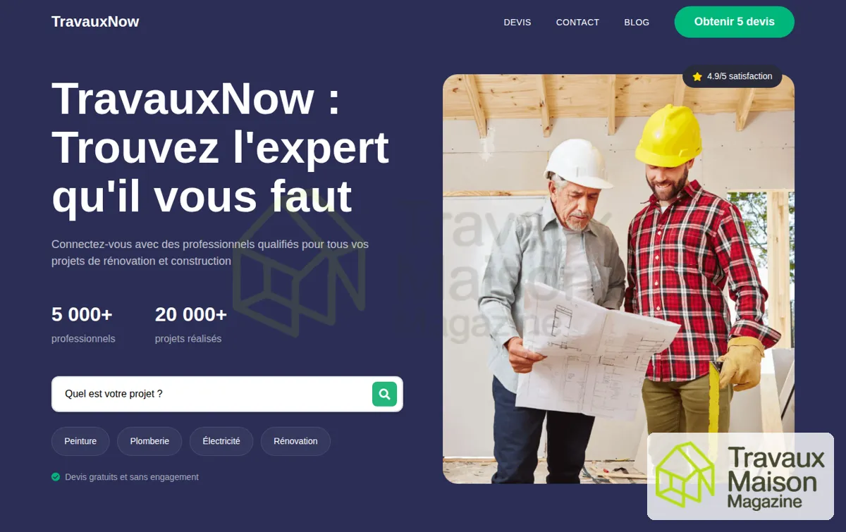 Capture : TravauxNow.fr : Trouver rapidement un Artisan pour vos Travaux